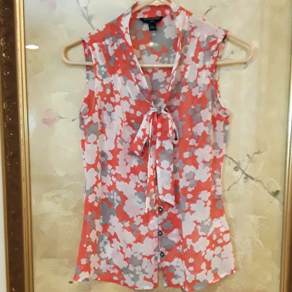 Banana Republic Orange Floral Sheer Blouse with Neck around Neck